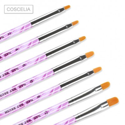 COSCELIA Hot Selling Purple 7Pcs Nail Acrylic Print Pen Nail Art Brush